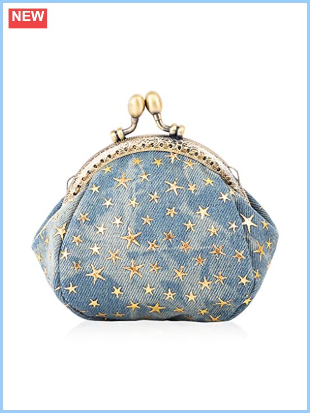 Denim Five-Pointed Star Coin Purse Kisslock Clasp Change Pouch Wallet